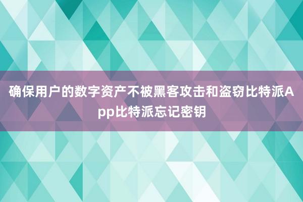 确保用户的数字资产不被黑客攻击和盗窃比特派App比特派忘记密钥